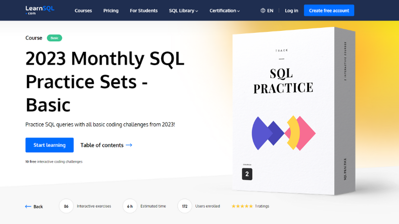 Free Course of the Month –  2023 Monthly SQL Practice Sets - Basic