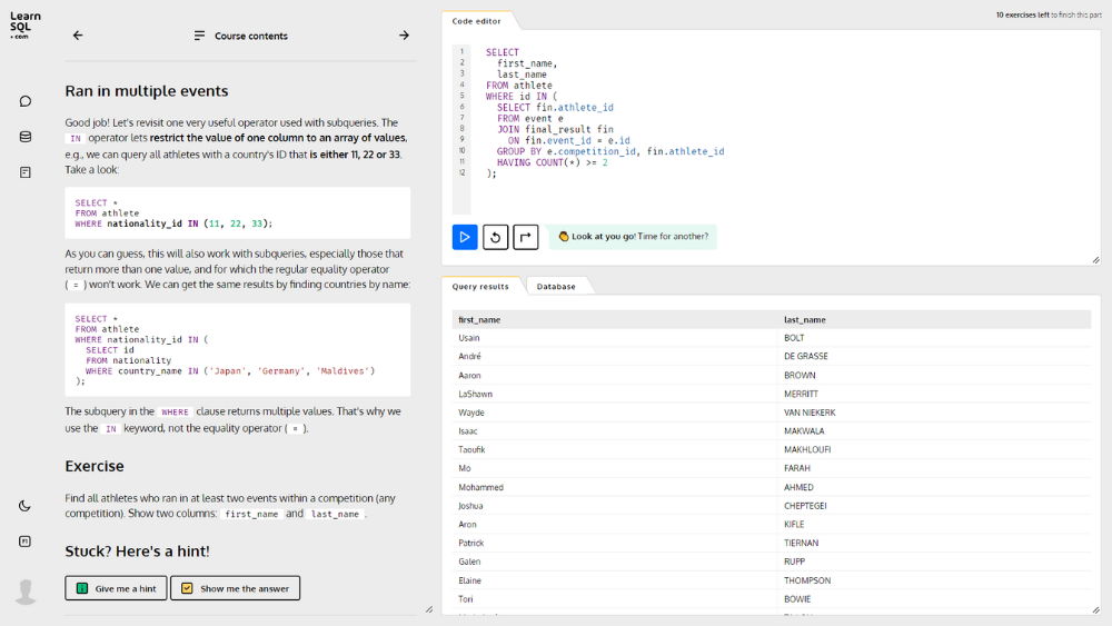 Basic SQL Practice: Run Track Through Queries