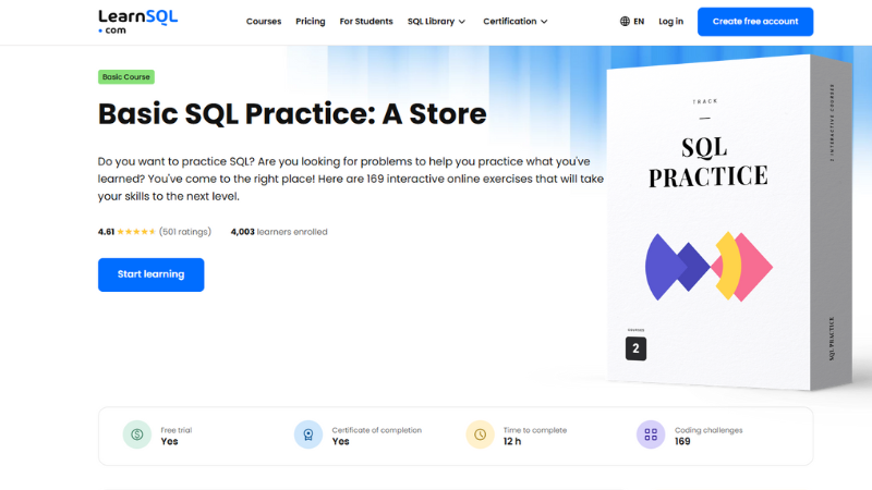 Free Course of the Month –  Basic SQL Practice: A Store