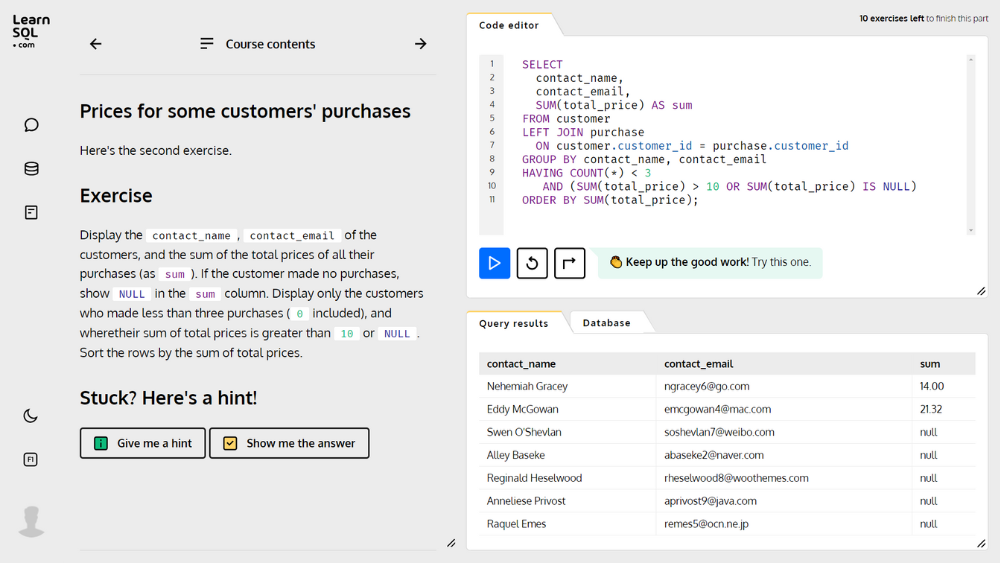 Free Course of the Month –  Basic SQL Practice: A Store