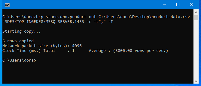 SQL export to CSV command