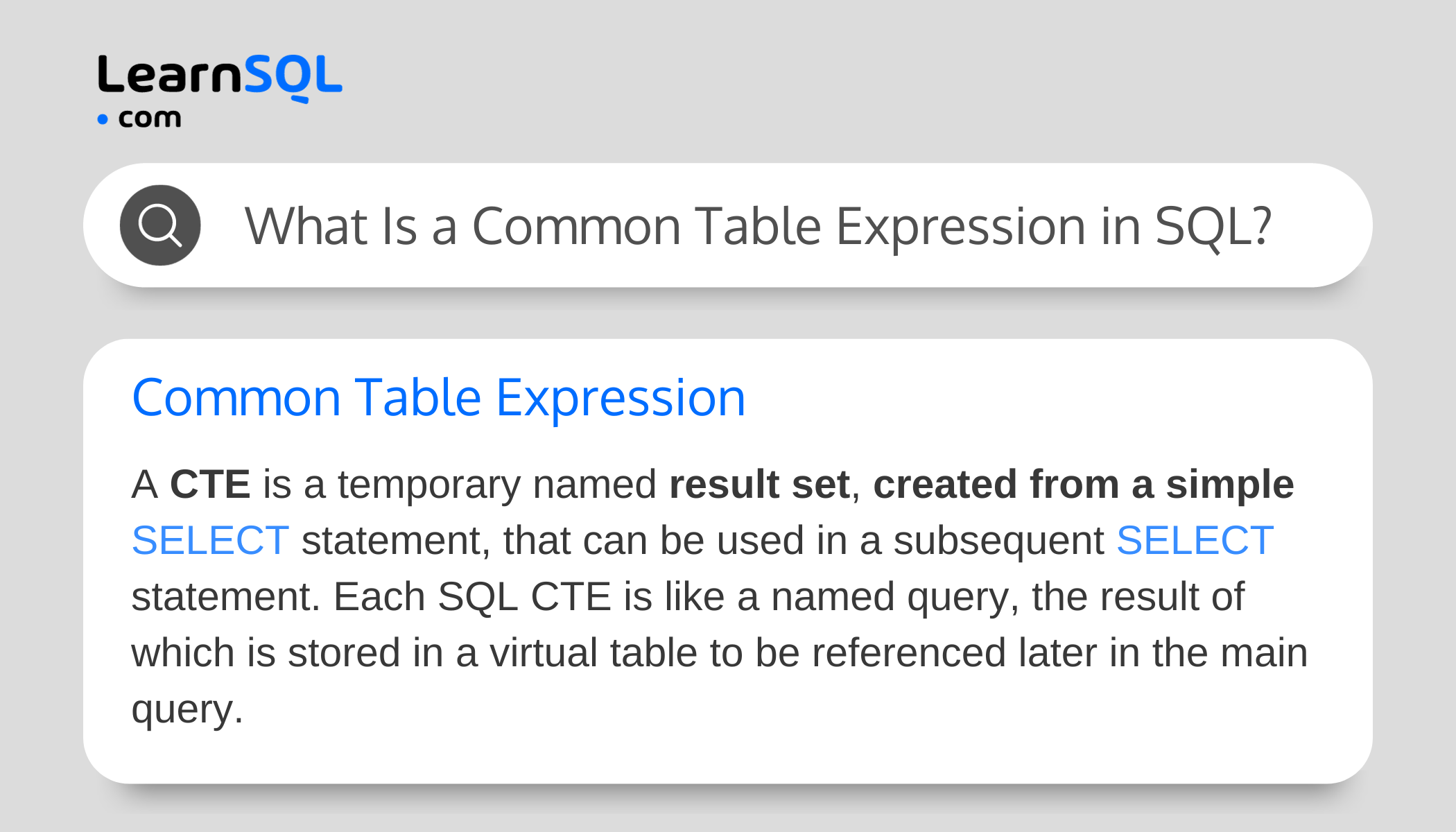 Infographic of SQL Common Table Expression (CTE) definition