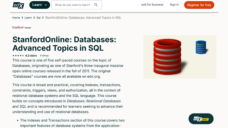 Databases: Advanced Topics in SQL by Stanford University