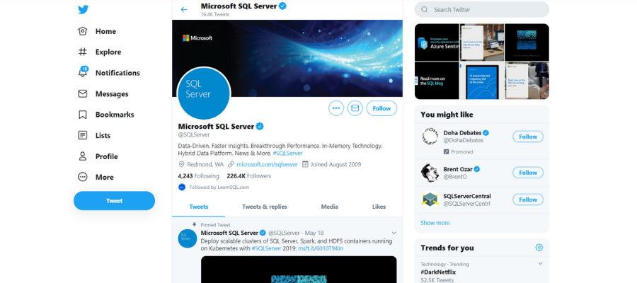 SQL Server (Facebook, Twitter)